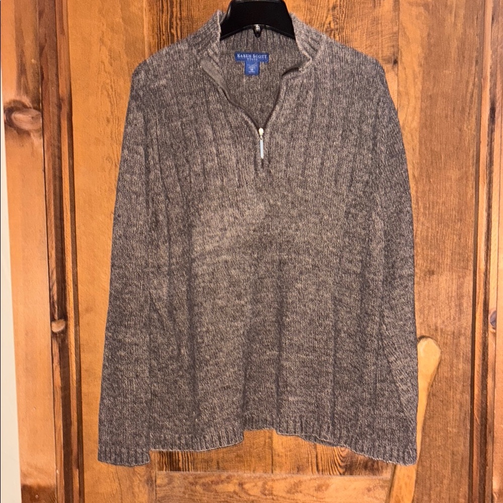 Karen Scott Gray Zip Up Sweater with Stand-Up Collar